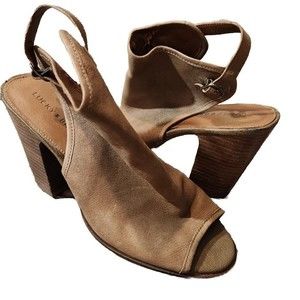 LUCKY BRAND Womens Brown Suede Open Toe and Back Block Heel Shoes Size 10‎